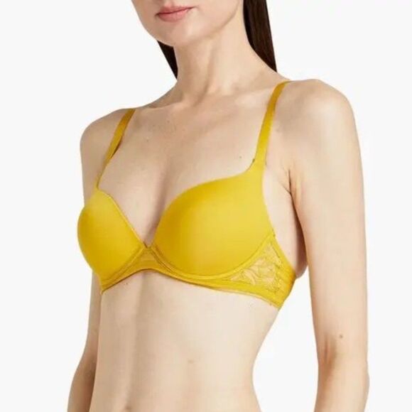 NWT Maison Lejaby Sin Embroidered Underwired Pushup Bra in Yellow Size 32C - Picture 1 of 11